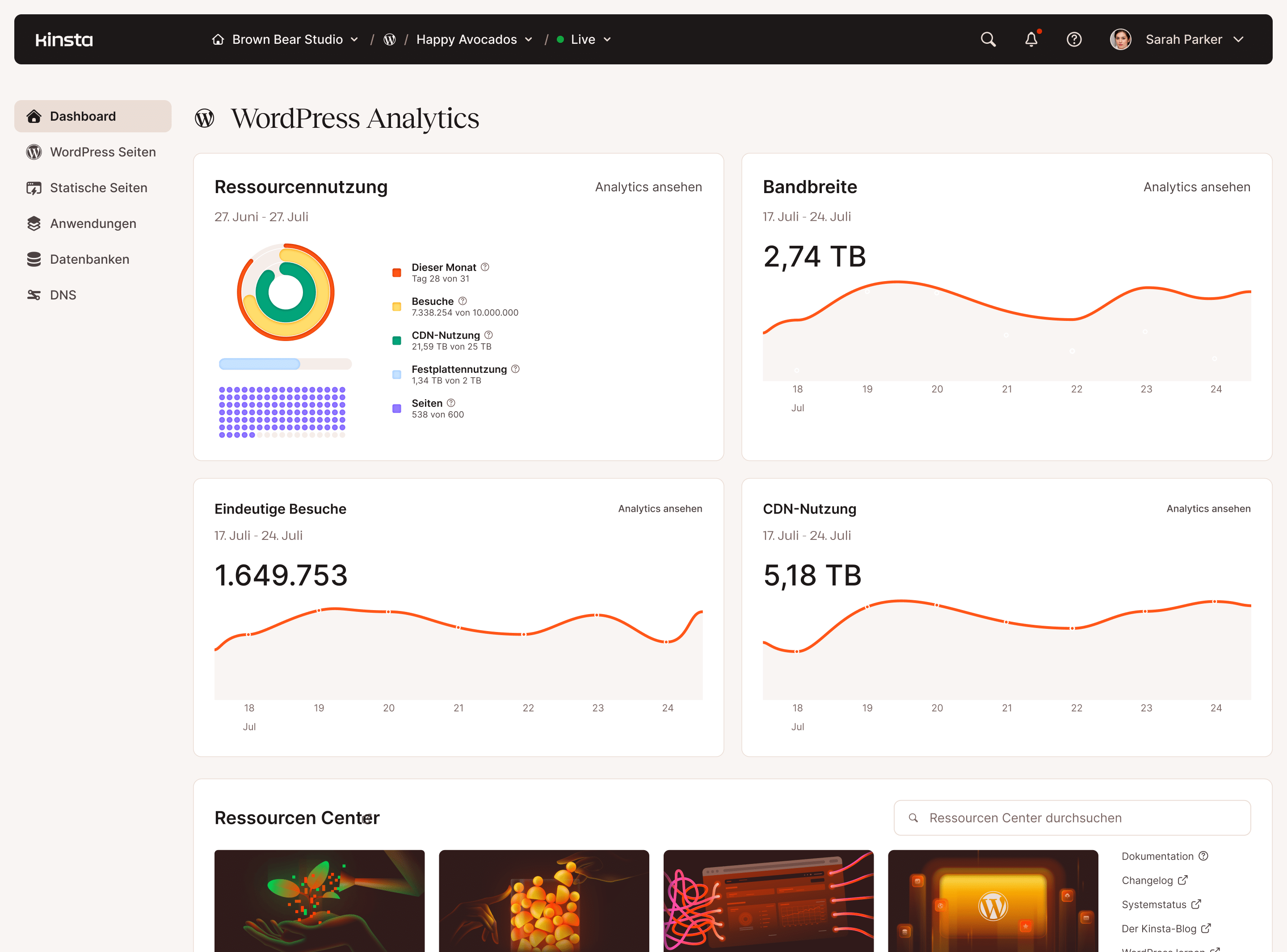 Webserver-Analyse-Dashboard mit Tabellen und Diagrammen