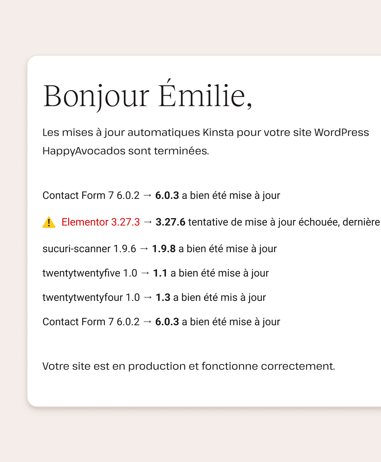 Messages d'erreur de mise à jour des extensions et des thèmes