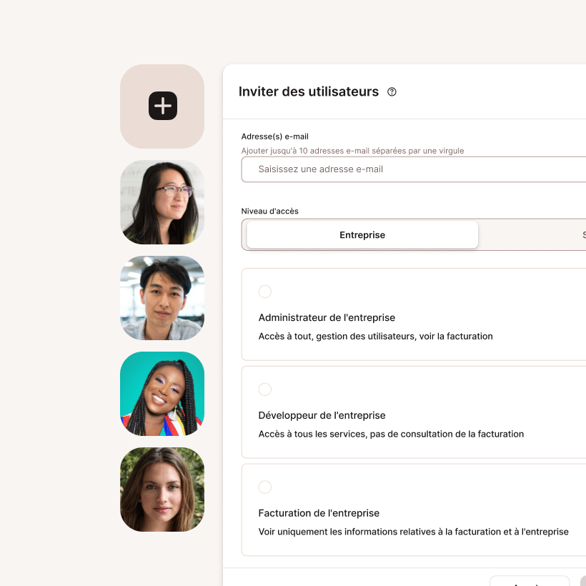 Panneau des rôles et permissions des utilisateurs