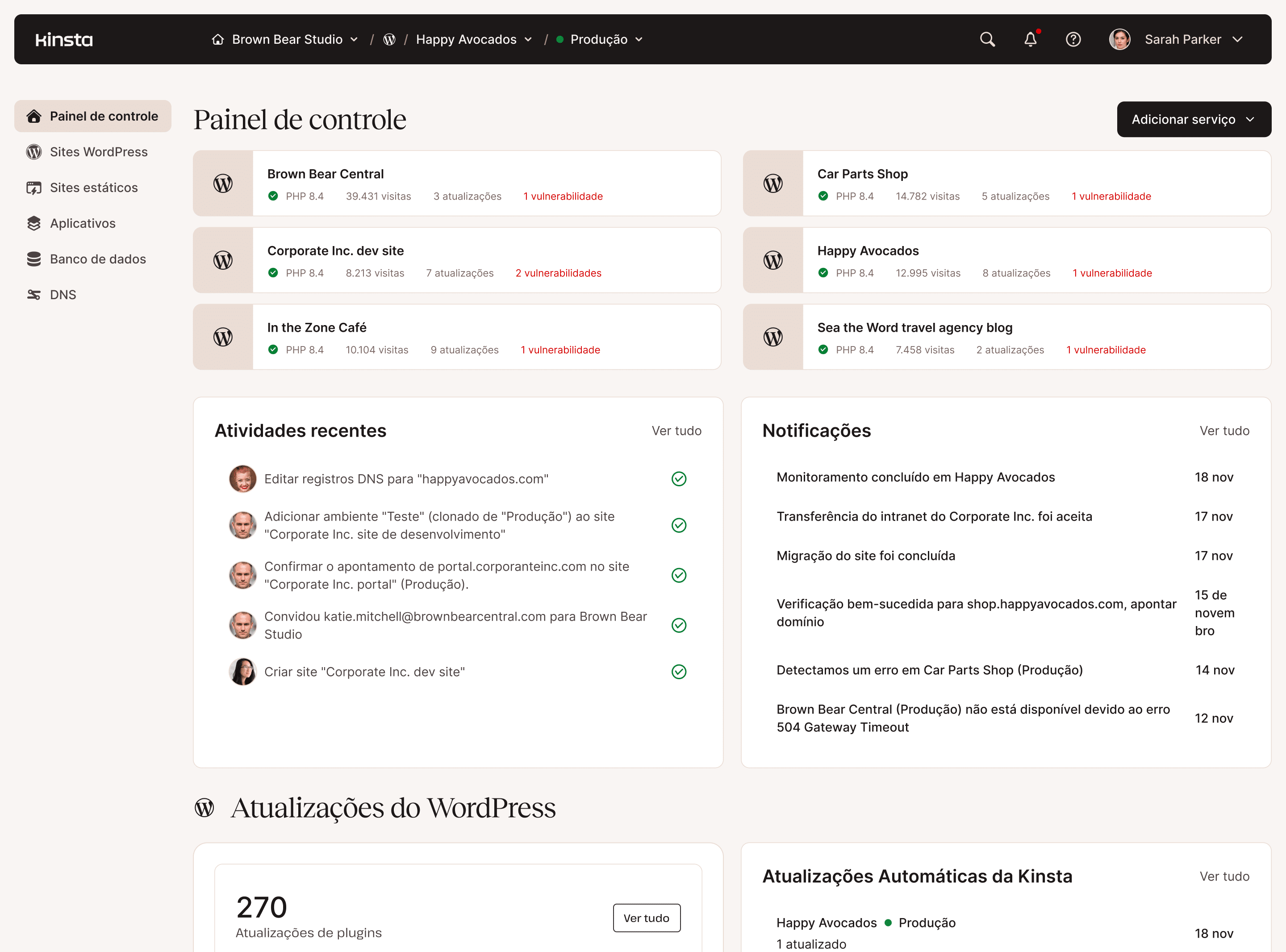 Painel de administração do servidor