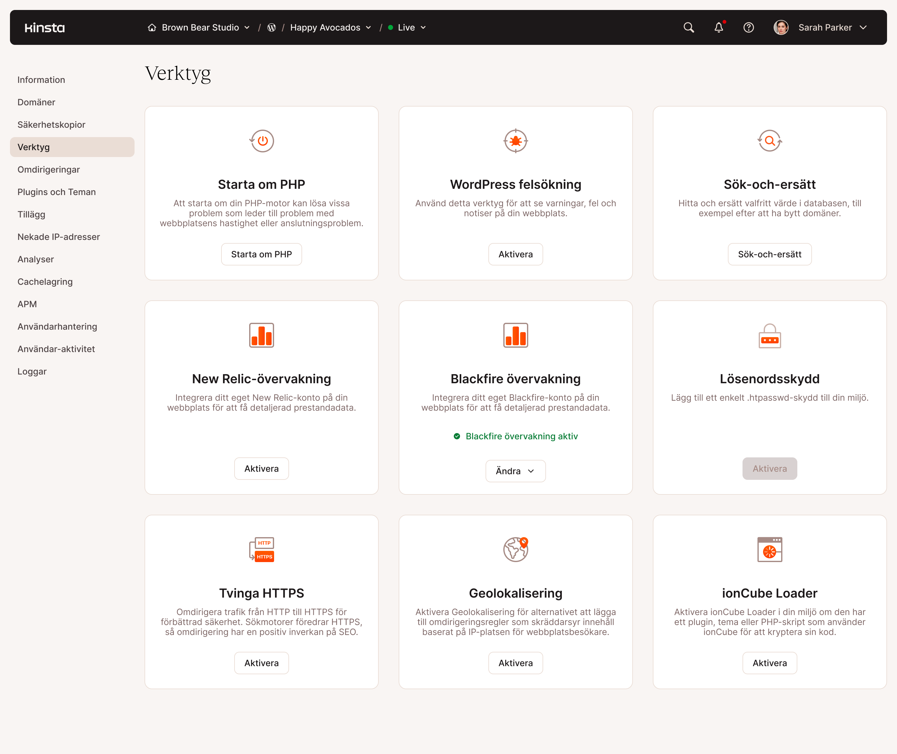 Instrumentpanel för verktyg för serveradministration