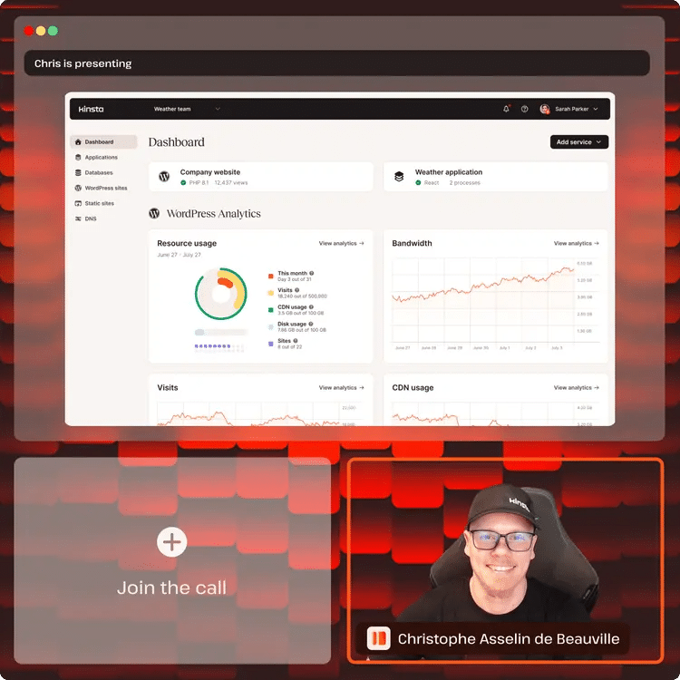 Sales presentation with Kinsta staff